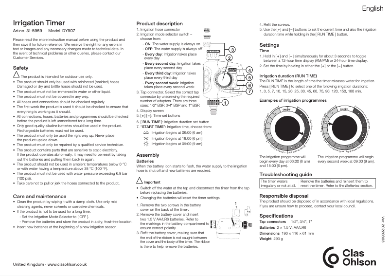 First page image of the manual for DY907