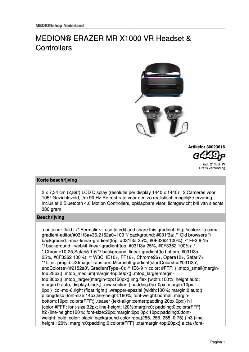 First page image of the manual for Erazer X1000