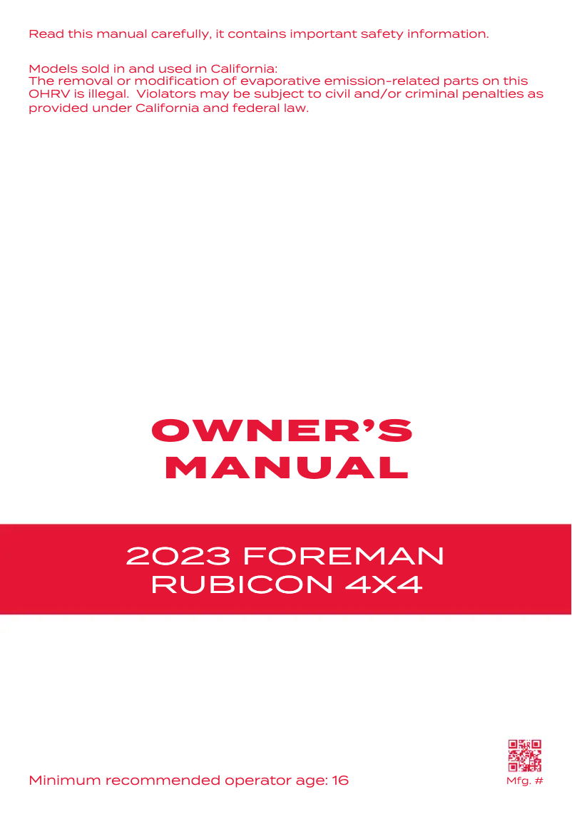 Page 1 of the manual User Manual Honda Foreman Rubicon 4X4 (2023)