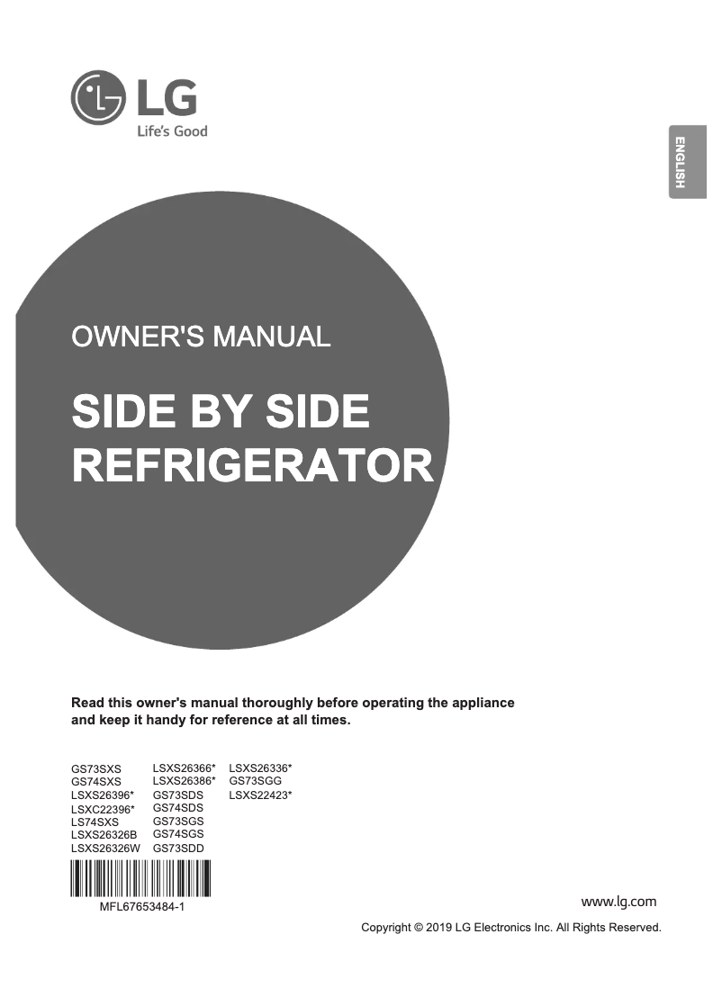 First page image of the manual for LS74SXS