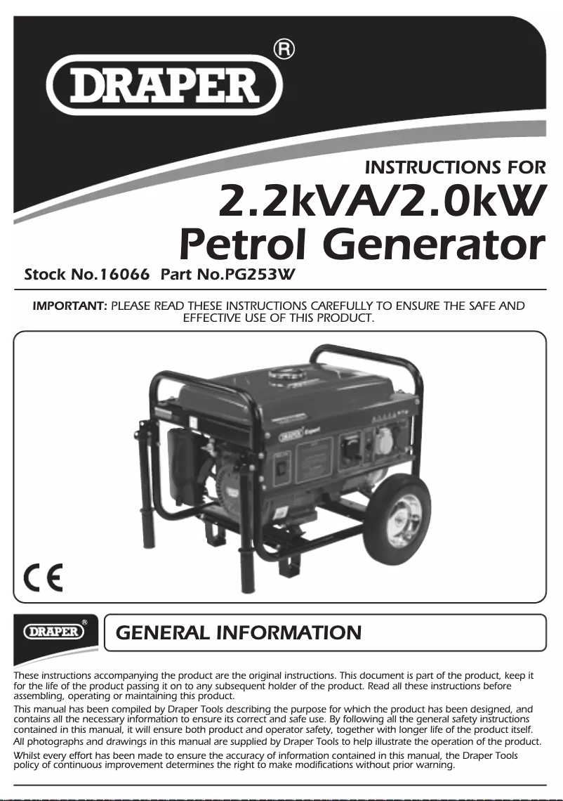 First page image of the manual for PG253W