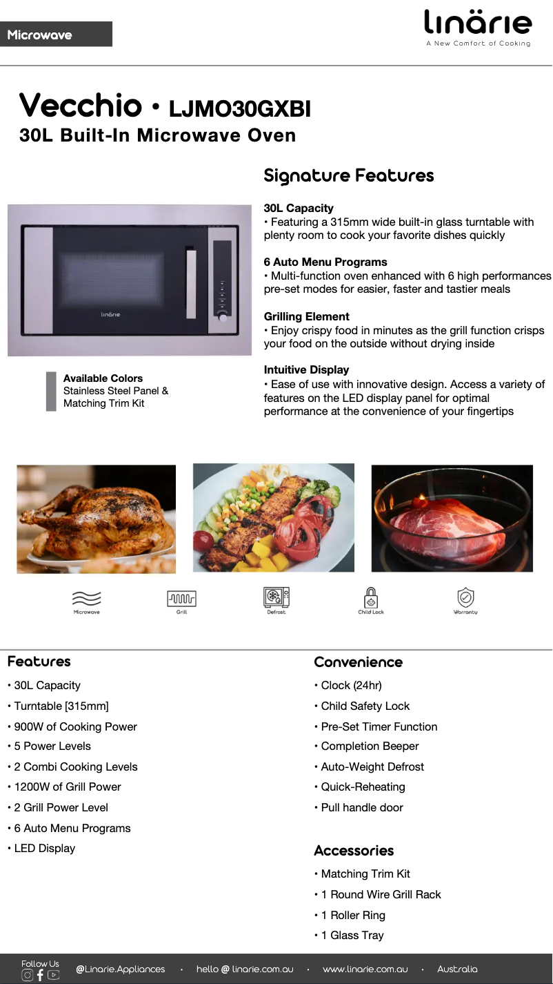 Page 1 of the manual Technical Sheet Linarie Vecchio LJMO30GXBI