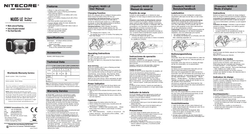 First page image of the manual for NU05 LE