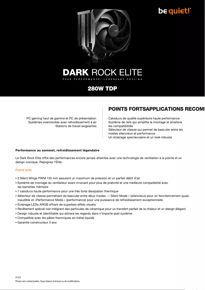 Page 1 of the manual Technical Sheet Be Quiet! Dark Rock Elite