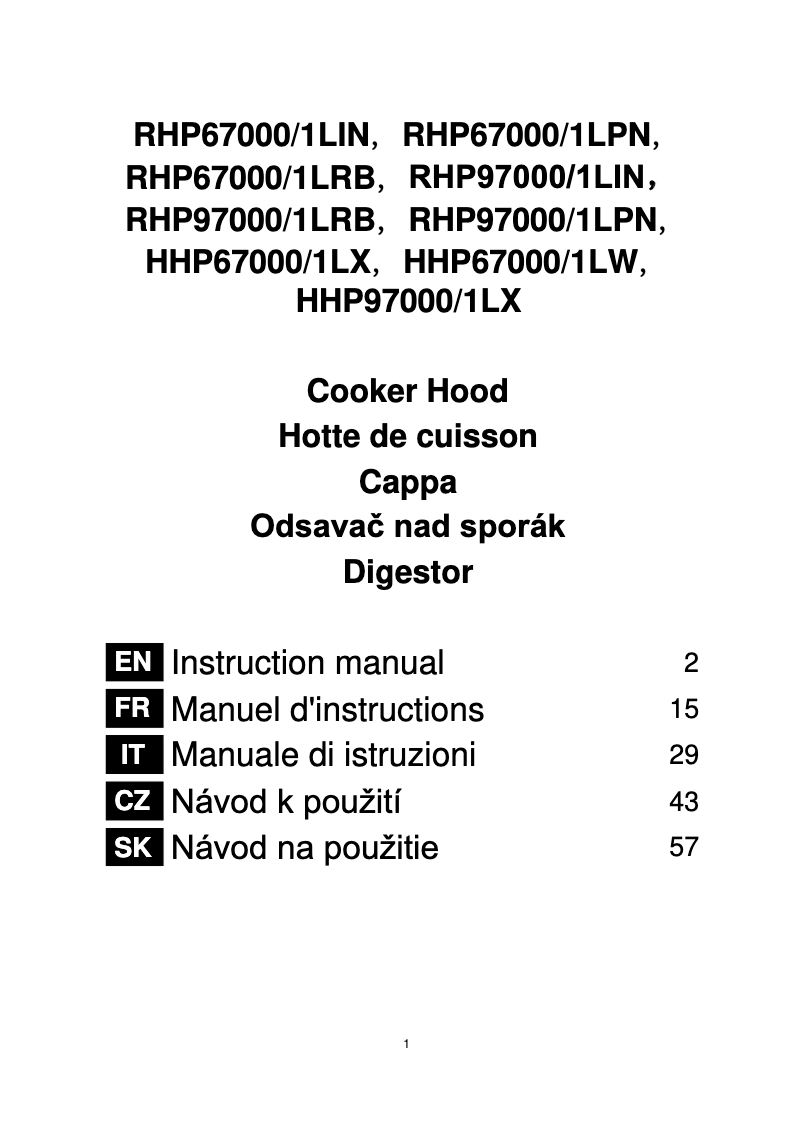 First page image of the manual for RHP 97000/1 LIN