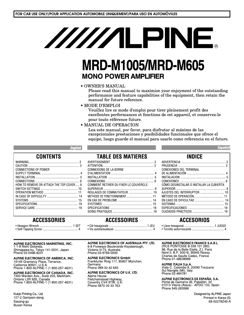 First page image of the manual for MRD-M605