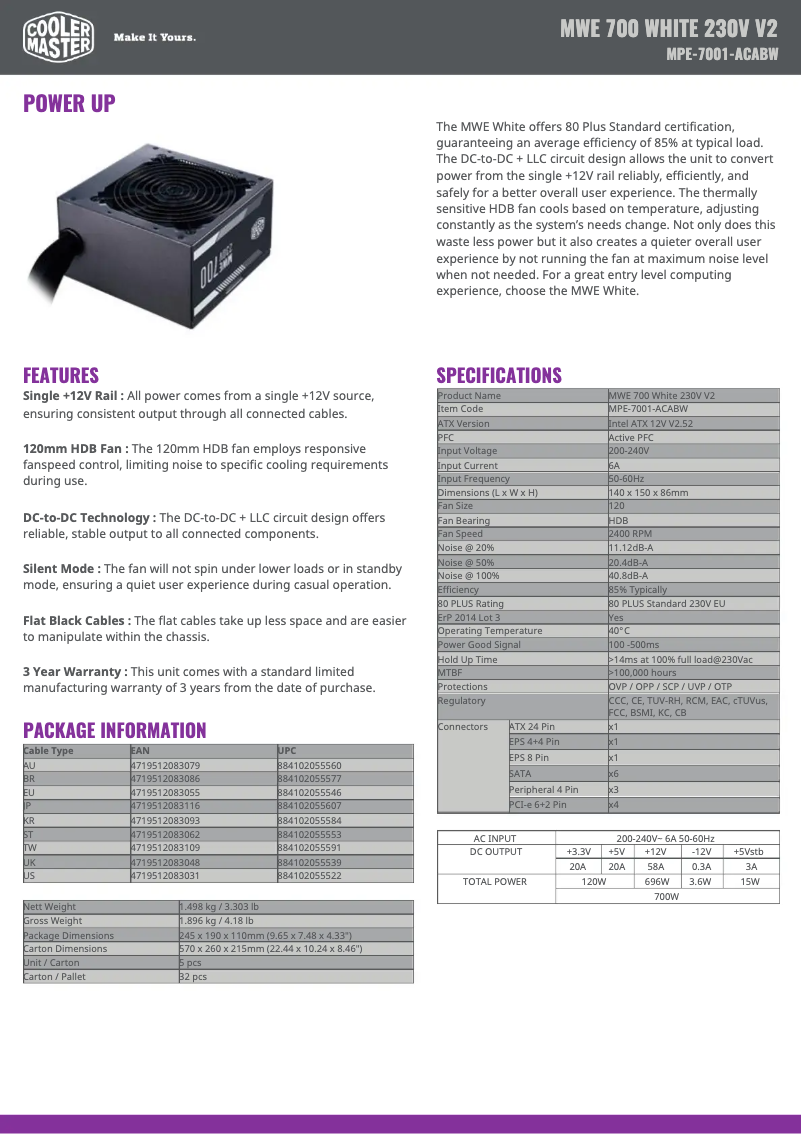 First page image of the manual for MWE 700 White V2