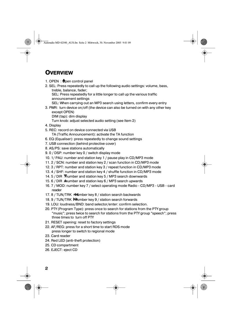 Page 1 de la notice Manuel utilisateur Medion MD 42540