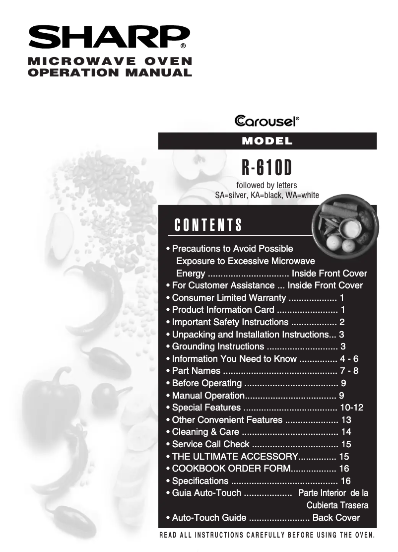 Page 1 of the manual User Manual Sharp R-610D