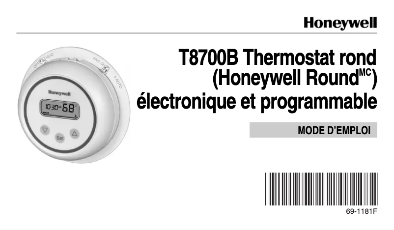 Page 1 of the manual User Manual Honeywell T8700B
