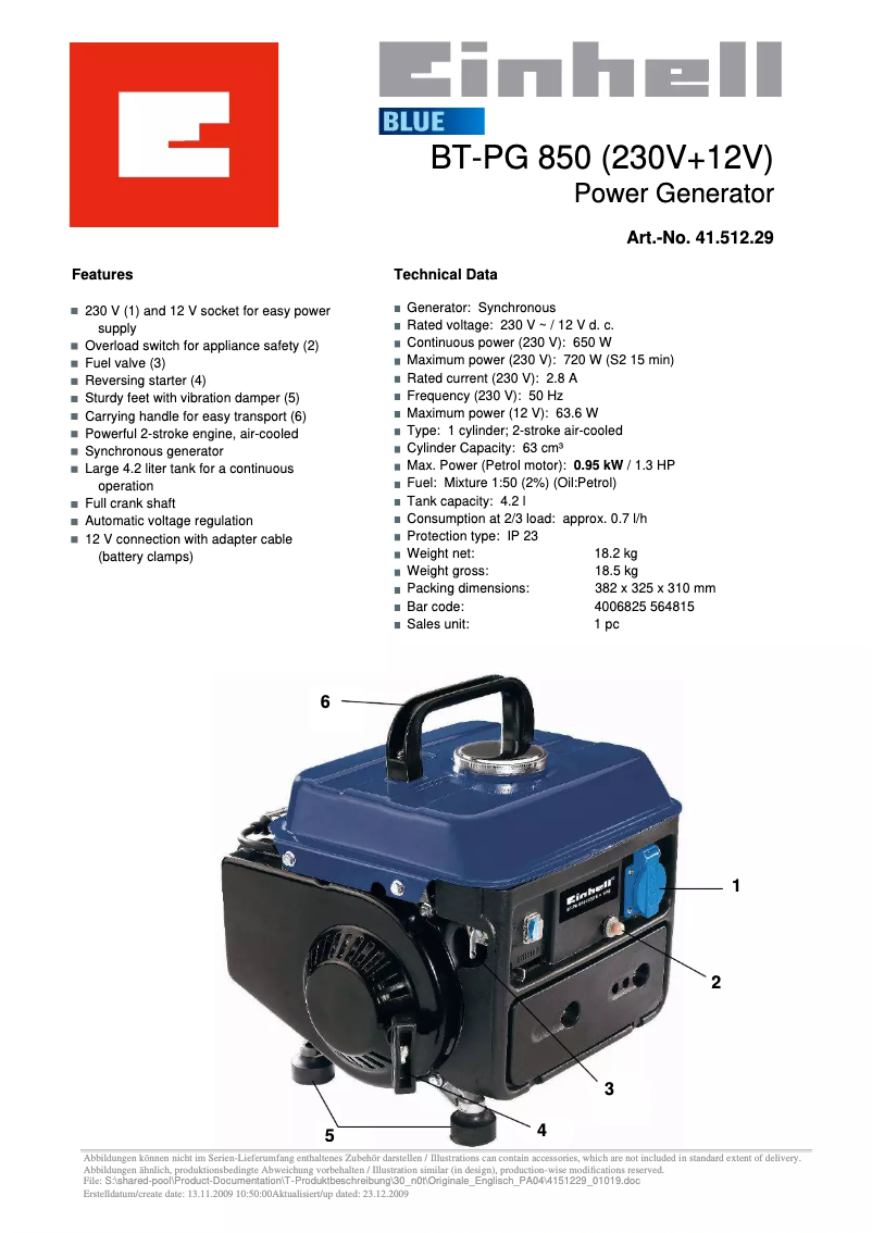 First page image of the manual for BT-PG 850