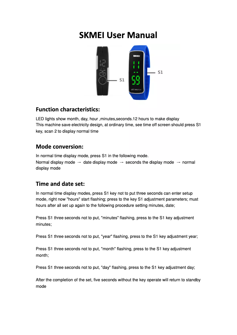 Page 1 of the manual User Manual Skmei 1099