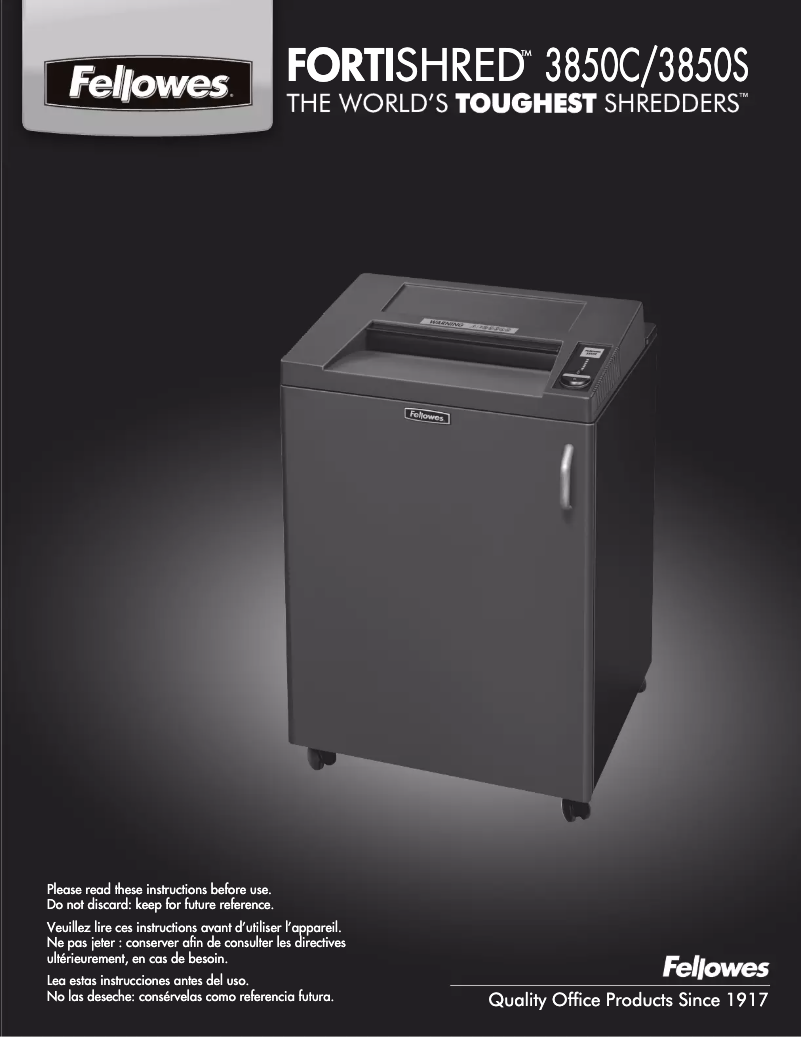 Page 1 of the manual User Manual Fellowes Fortishred 3850C