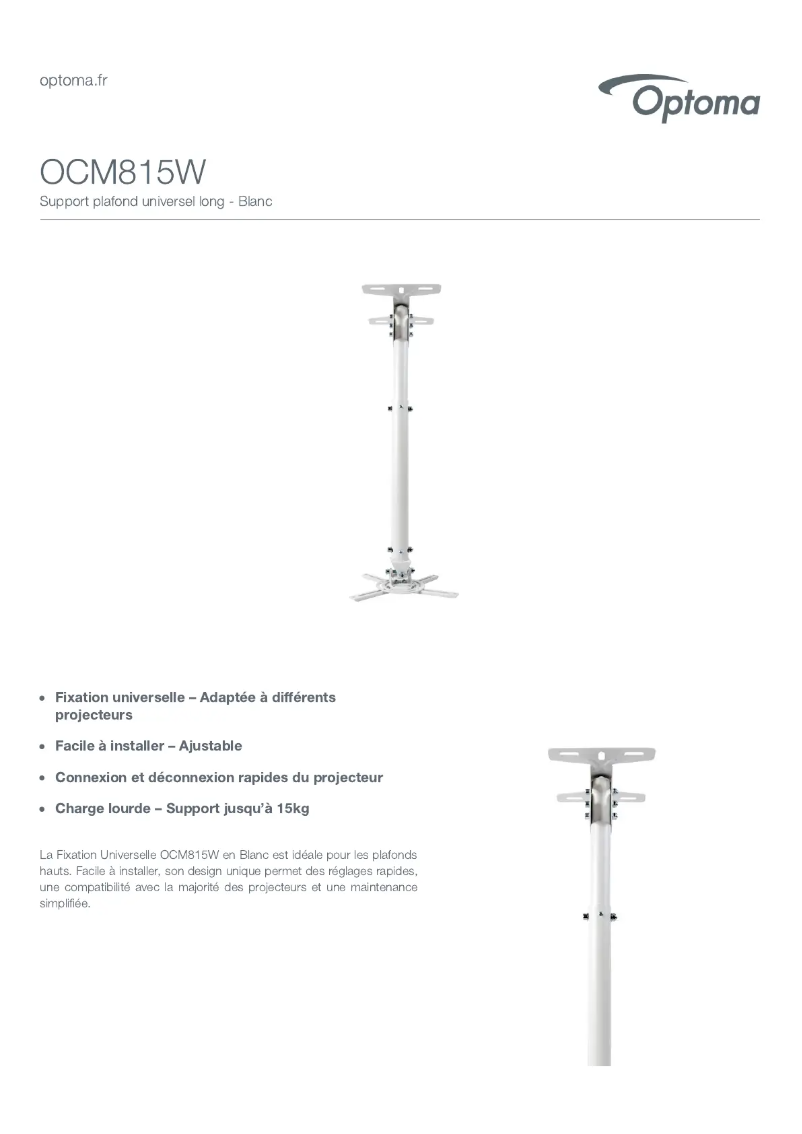 Page 1 of the manual Technical Sheet Optoma OCM815W