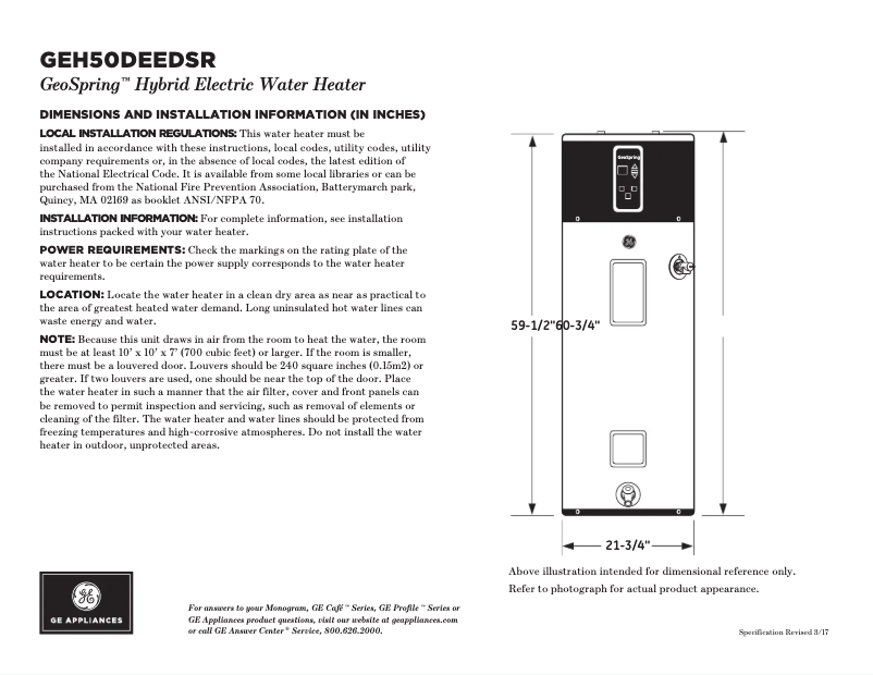 First page image of the manual for GeoSpring H50DEEDSR