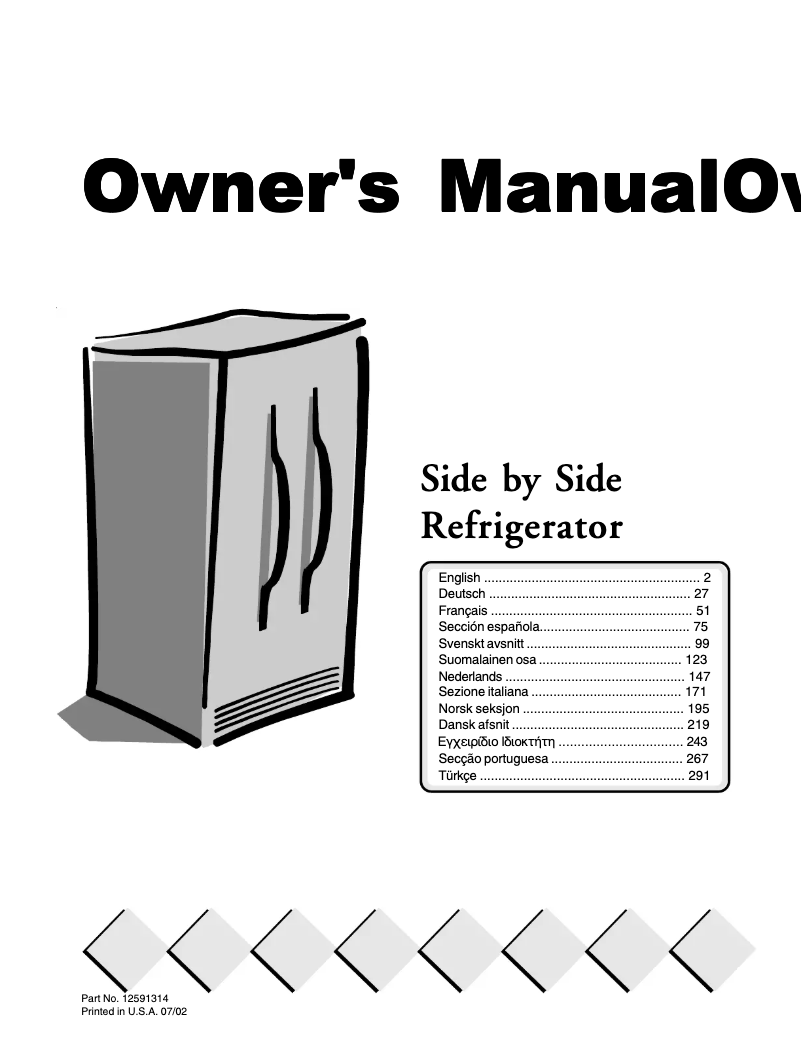 First page image of the manual for XRSR465BW