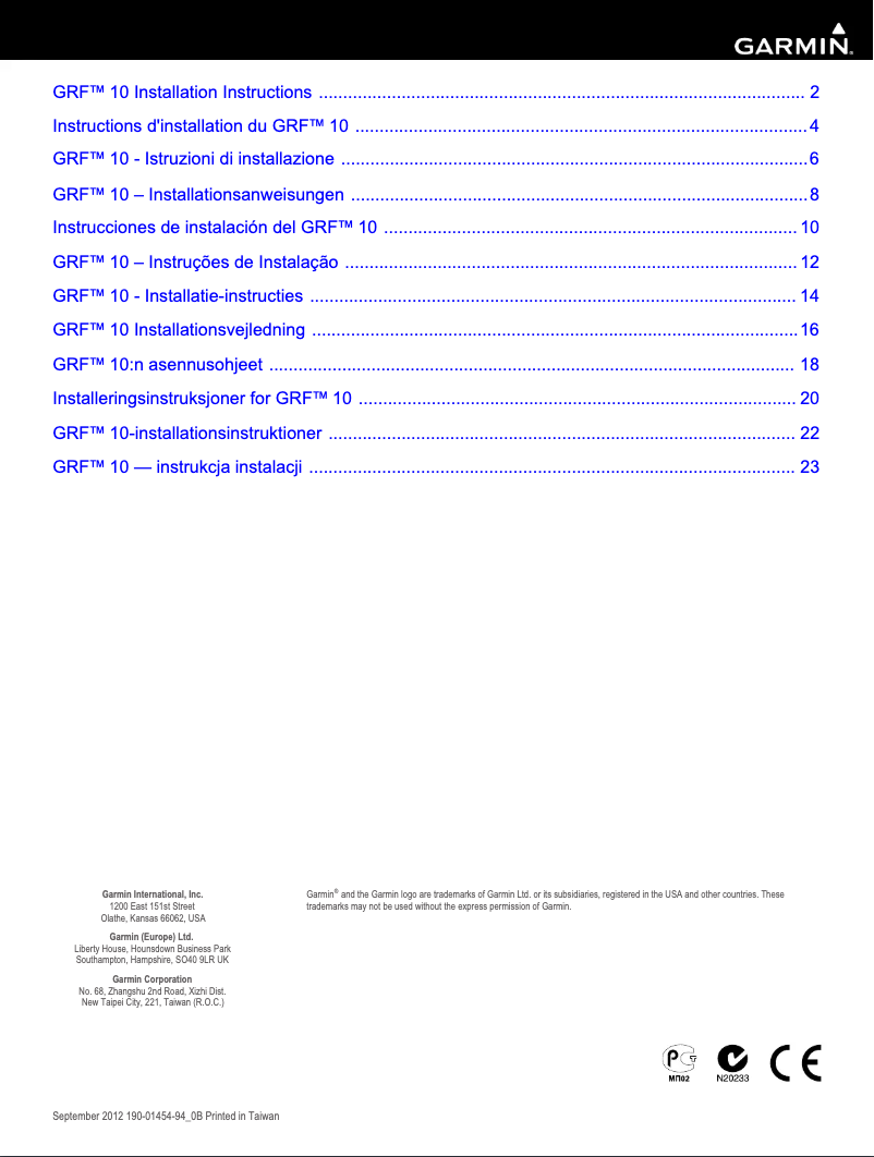 First page image of the manual for GRF 10