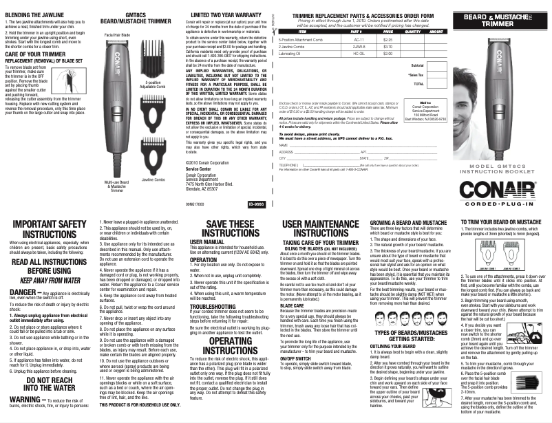 Page 1 of the manual User Manual Conair GMT8NCS