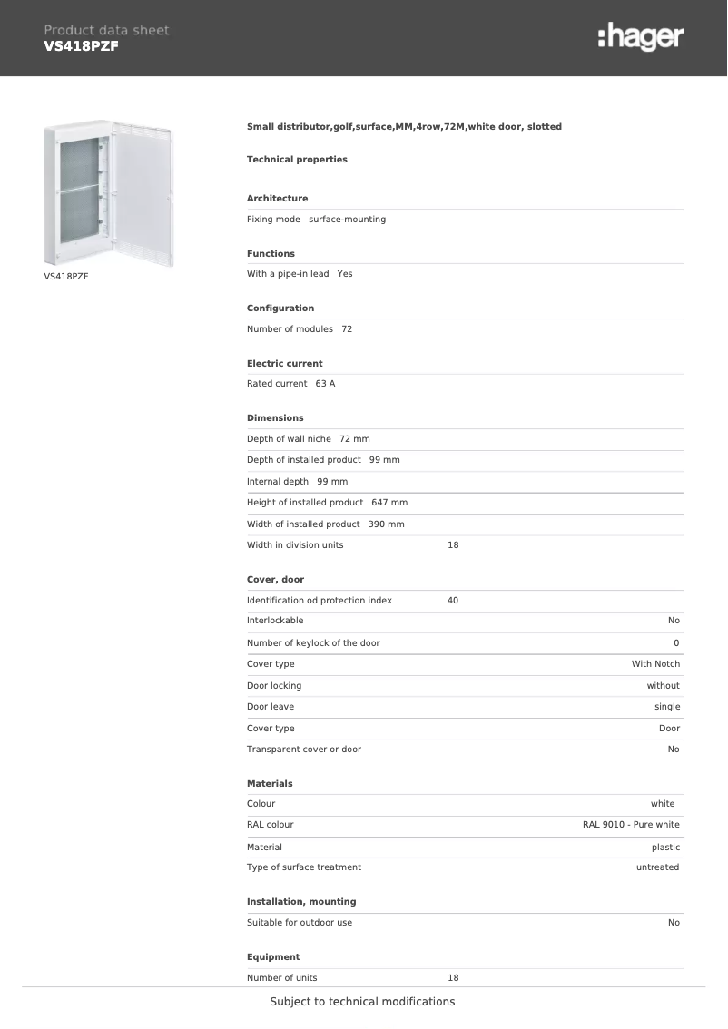 First page image of the manual for VS418PZF