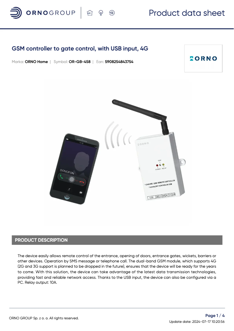 Page 1 de la notice Fiche technique ORNO OR-GB-458