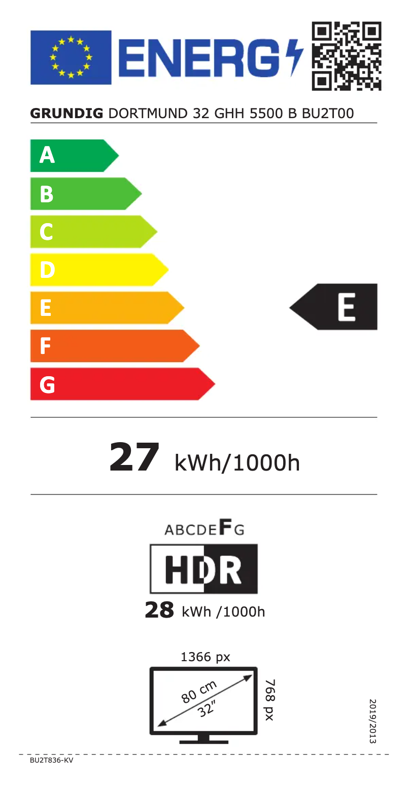 Page 1 of the manual Energy Label Grundig DORTMUND 32 GHH 5500 B