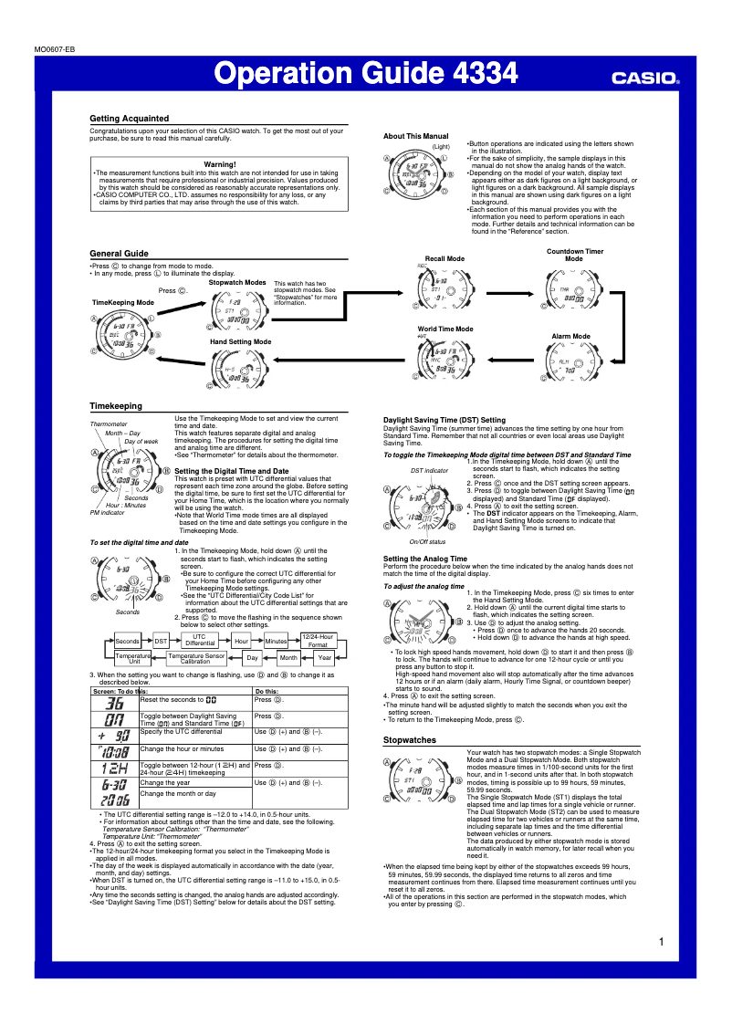 Page 1 of the manual User Manual Casio Twin Sensor Ana Digi Watch