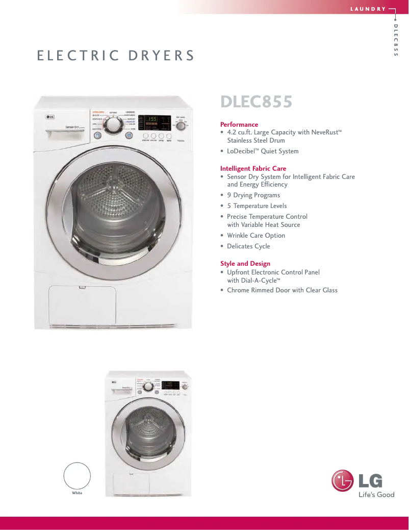 Page 1 of the manual Technical Sheet LG DLEC855W