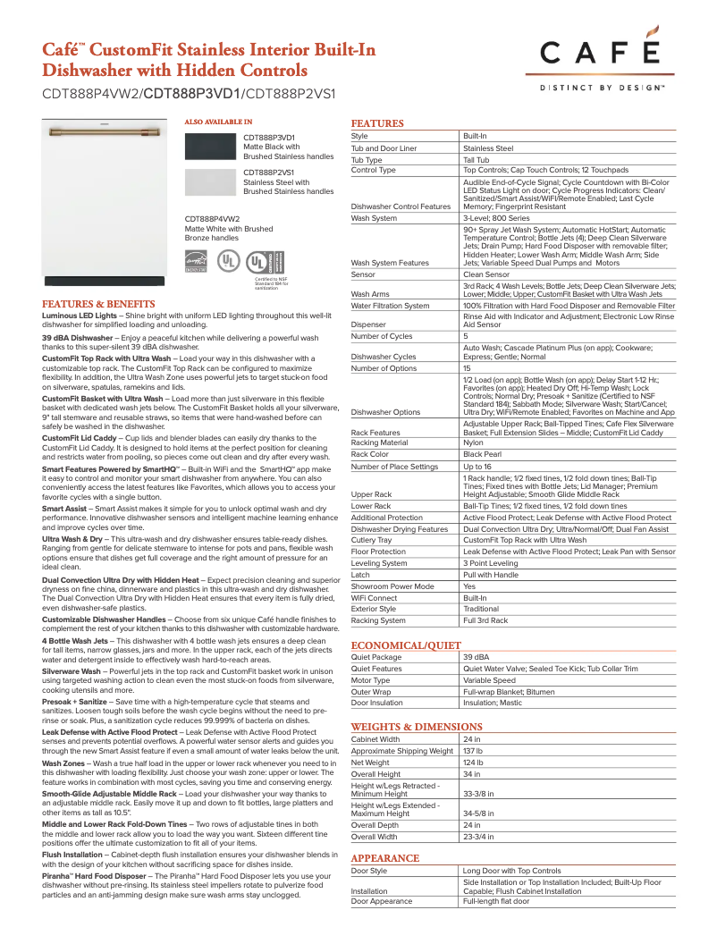 Page 1 of the manual Technical Sheet Café CDT888P3VD1