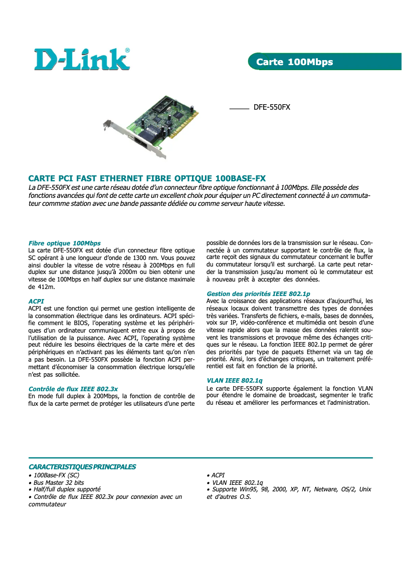 Page 1 of the manual Technical Sheet D-Link DFE-550FX
