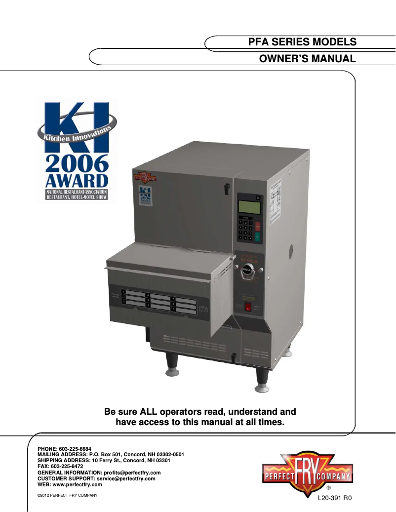 First page image of the manual for PFA720