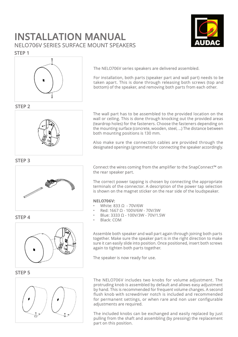 Page 1 of the manual User Manual Audac NELO706V