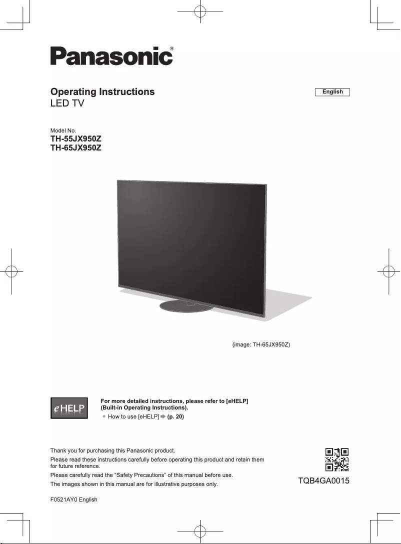 First page image of the manual for TH-55JX950Z