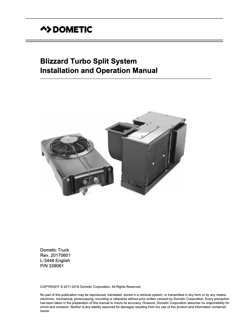 Page 1 of the manual User Manual Dometic Blizzard Turbo