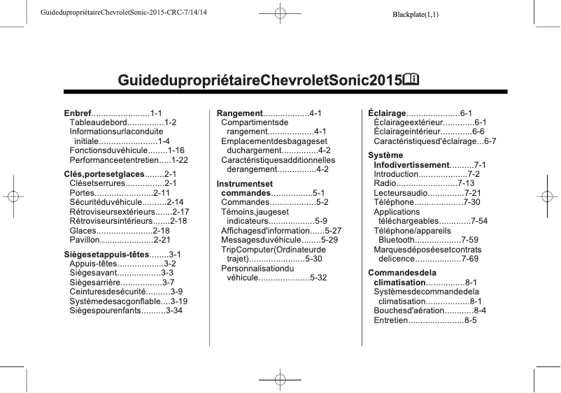 Page 1 of the manual User Manual Chevrolet Sonic (2015)