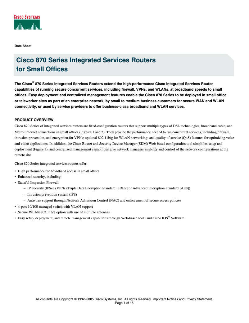 Page 1 de la notice Manuel utilisateur Cisco 878