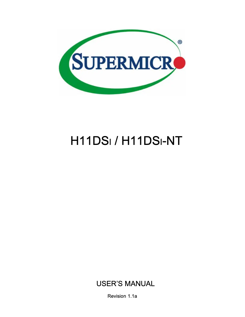 Page 1 of the manual User Manual Supermicro H11DSi-NT