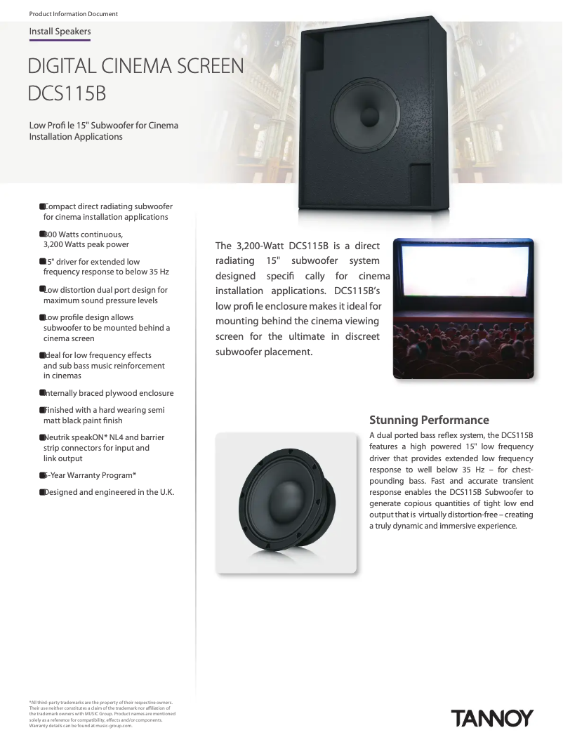 Page 1 of the manual Technical Sheet Tannoy DCS115B