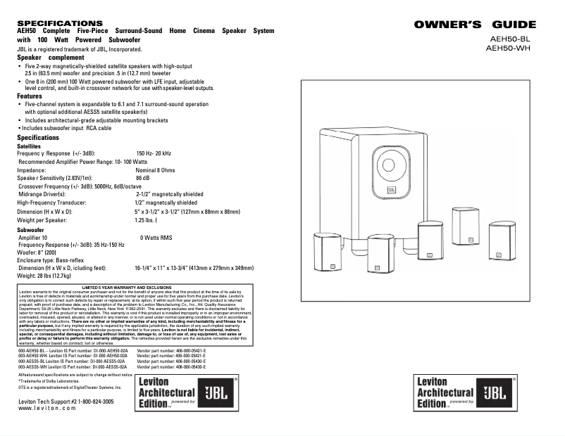 First page image of the manual for Leviton AE 50