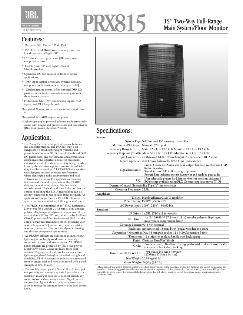 First page image of the manual for PRX815