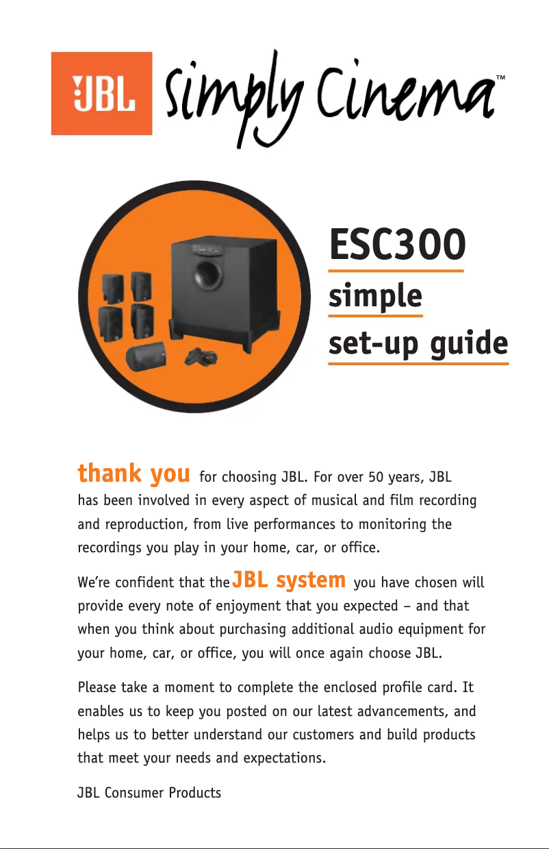 Page 1 of the manual User Manual JBL Simply Cinema ESC300