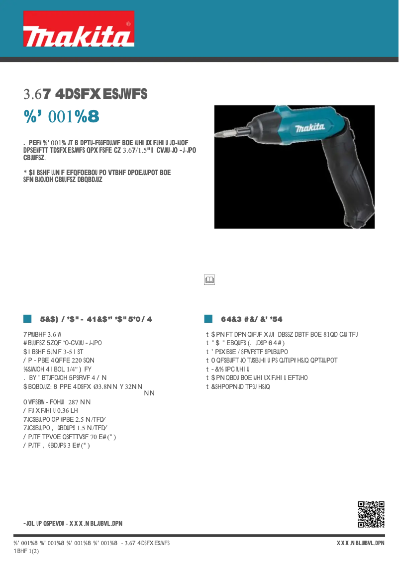Page 1 of the manual Technical Sheet Makita DF001D