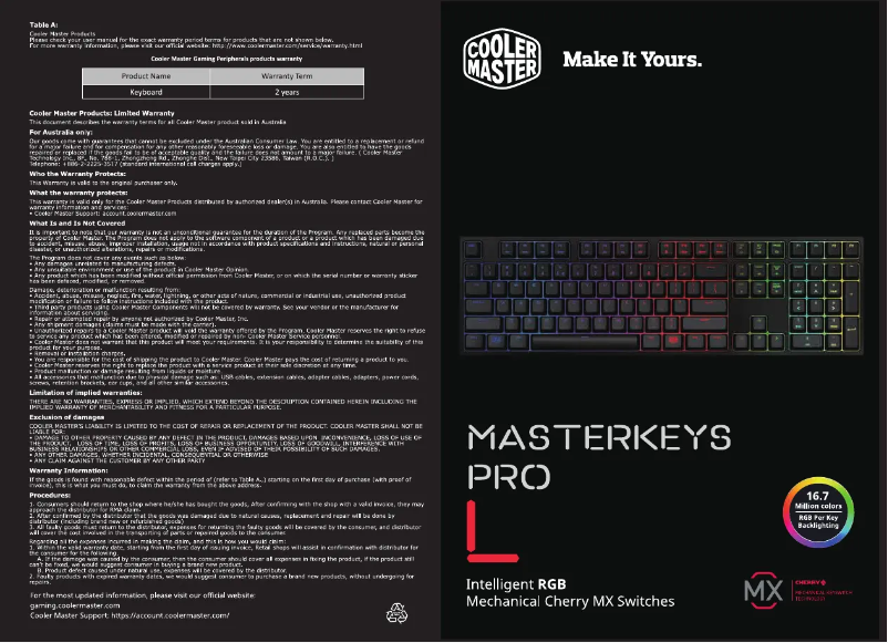 First page image of the manual for MasterKeys Pro L