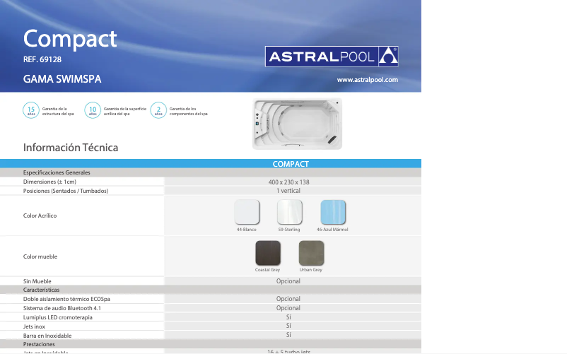 Page 1 of the manual Technical Sheet AstralPool Swimspa Compact