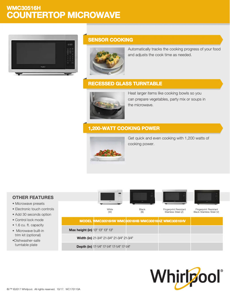 Page 1 of the manual Technical Sheet Whirlpool WMC30516HZ