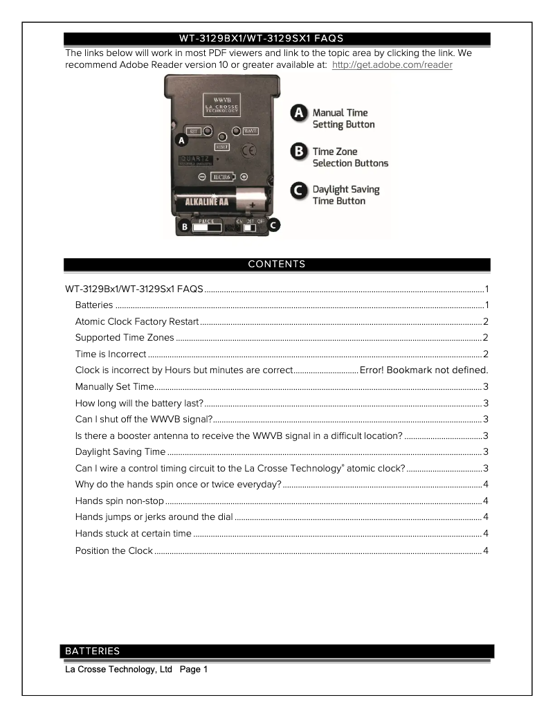First page image of the manual for WT-3129SX1
