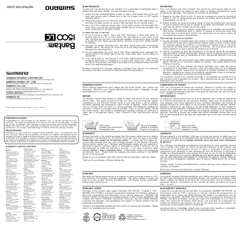 Page 1 of the manual User Manual Shimano Bantam 1500LC