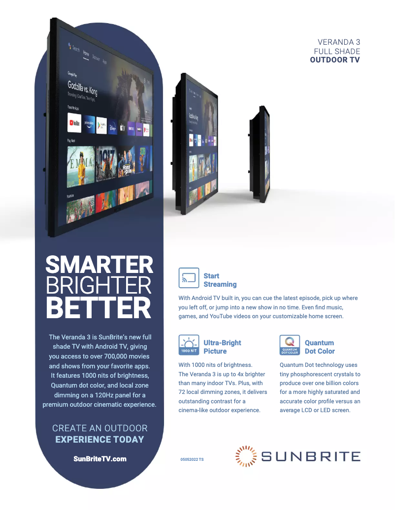 Page 1 of the manual Technical Sheet SunBriteTV SB-V3-75-4KHDR-BL