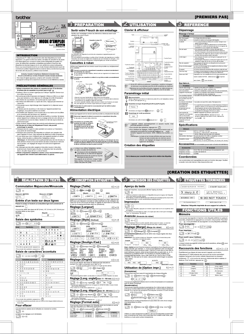 First page image of the manual for P-touch PT-1830