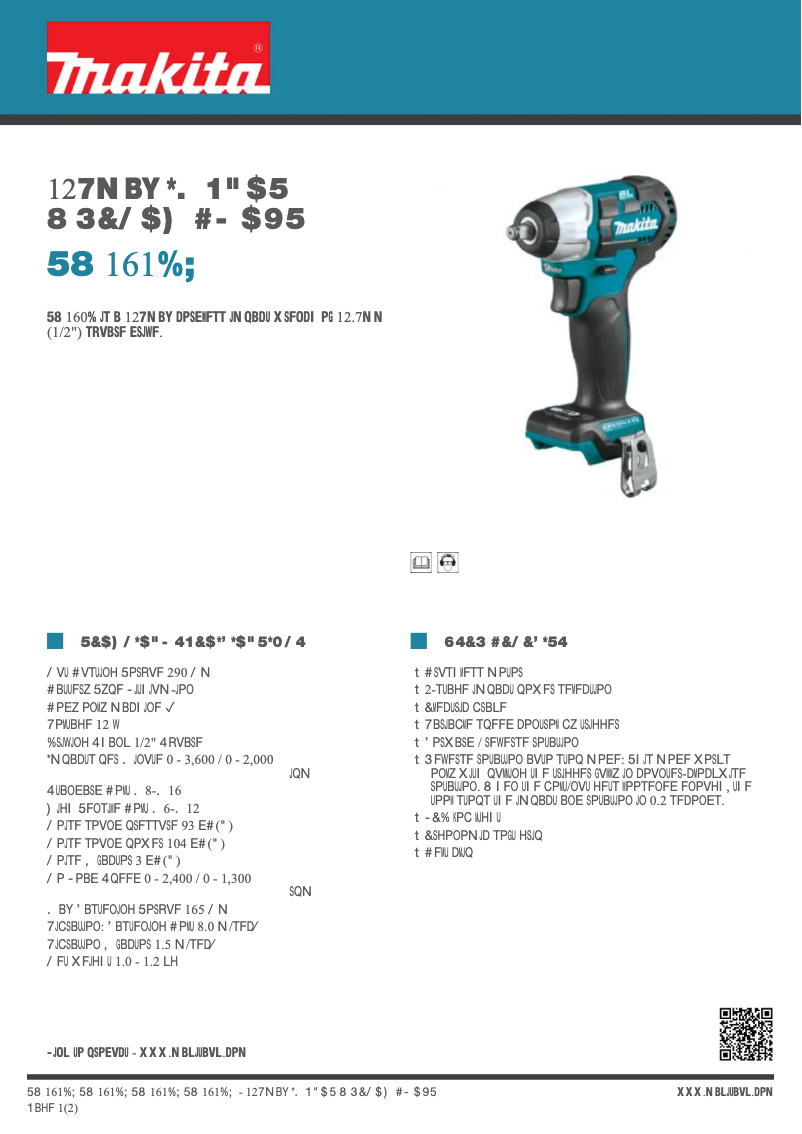 Page 1 of the manual Technical Sheet Makita TW161DZ