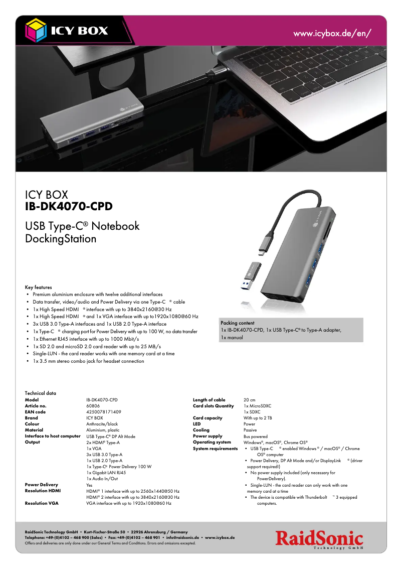 First page image of the manual for IB-DK4070-CPD